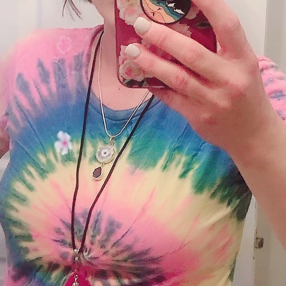 Sterling silver agate charm on silver tone necklace - Picture 4 of 8